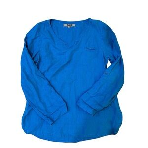 FLAX Blue Linen Blouse Size Small